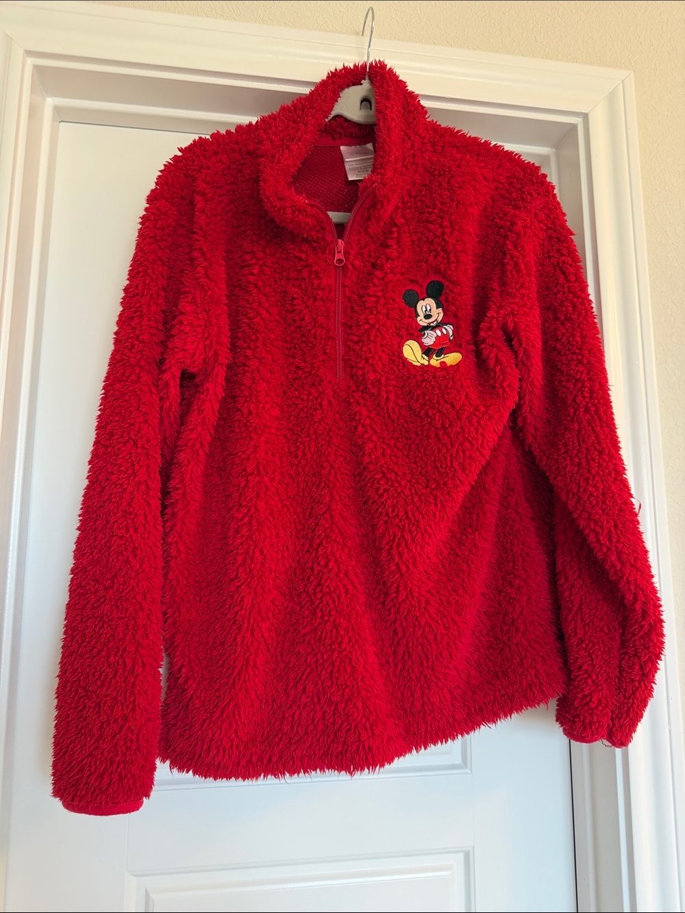 Disney Red Plush Mickey Half-Zip Puffer Jacket